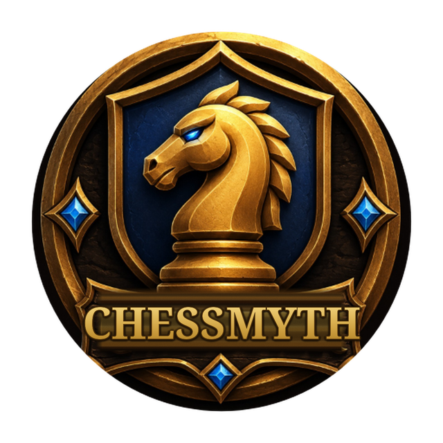 The Chessmyth emblem: a golden knight on a blue shield